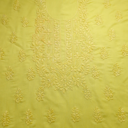 albaas | Lucknavi Chikankari on Karandi Lawn Shirt's Front and Sleeves with Dupatta Sprayed with Motifs - Unstitched 2PC Suit   | AKLCSD-36701-LEMON YELLOW