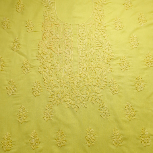 albaas | Lucknavi Chikankari on Karandi Lawn Shirt's Front and Sleeves with Dupatta Sprayed with Motifs - Unstitched 2PC Suit   | AKLCSD-36701-LEMON YELLOW