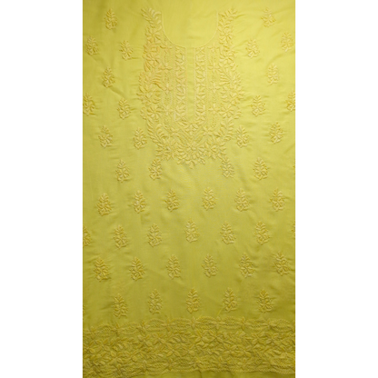 albaas | Lucknavi Chikankari on Karandi Lawn Shirt's Front and Sleeves with Dupatta Sprayed with Motifs - Unstitched 2PC Suit   | AKLCSD-36701-LEMON YELLOW