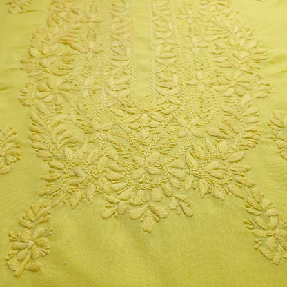 albaas | Lucknavi Chikankari on Karandi Lawn Shirt's Front and Sleeves with Dupatta Sprayed with Motifs - Unstitched 2PC Suit   | AKLCSD-36701-LEMON YELLOW