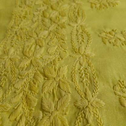 albaas | Lucknavi Chikankari on Karandi Lawn Shirt's Front and Sleeves with Dupatta Sprayed with Motifs - Unstitched 2PC Suit   | AKLCSD-36701-LEMON YELLOW