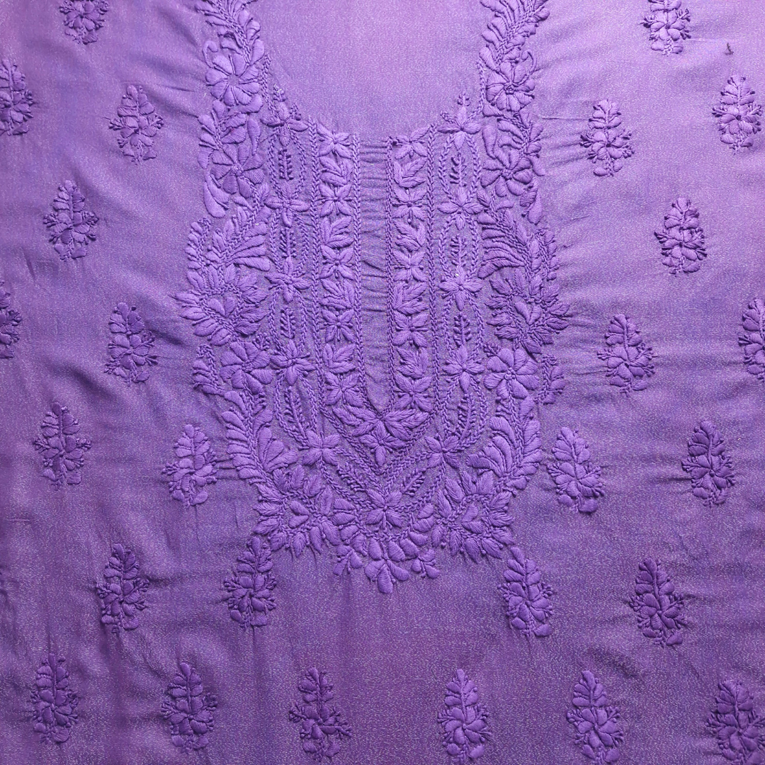 albaas | Lucknavi Chikankari on Karandi Lawn Shirt's Front and Sleeves with Dupatta Sprayed with Motifs - Unstitched 2PC Suit   | AKLCSD-36701-LILAC