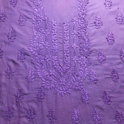 albaas | Lucknavi Chikankari on Karandi Lawn Shirt's Front and Sleeves with Dupatta Sprayed with Motifs - Unstitched 2PC Suit   | AKLCSD-36701-LILAC