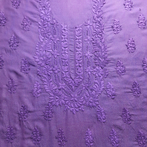 albaas | Lucknavi Chikankari on Karandi Lawn Shirt's Front and Sleeves with Dupatta Sprayed with Motifs - Unstitched 2PC Suit   | AKLCSD-36701-LILAC