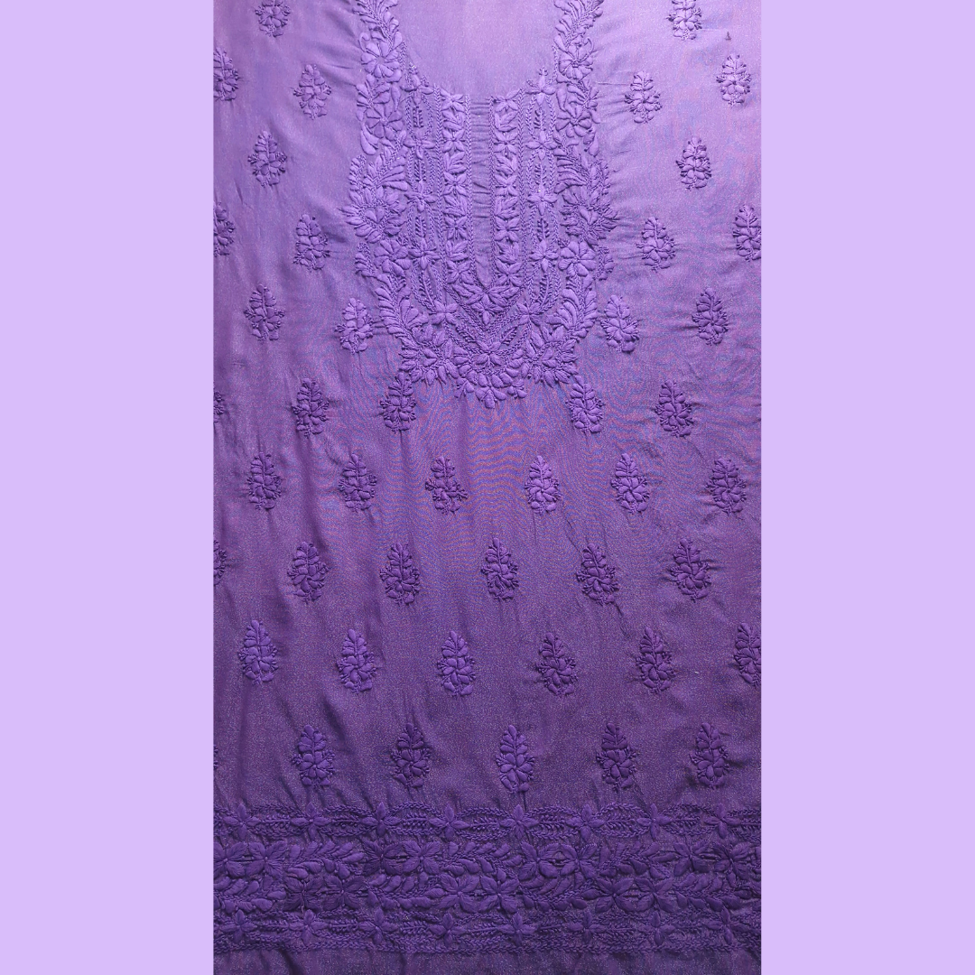 albaas | Lucknavi Chikankari on Karandi Lawn Shirt's Front and Sleeves with Dupatta Sprayed with Motifs - Unstitched 2PC Suit   | AKLCSD-36701-LILAC