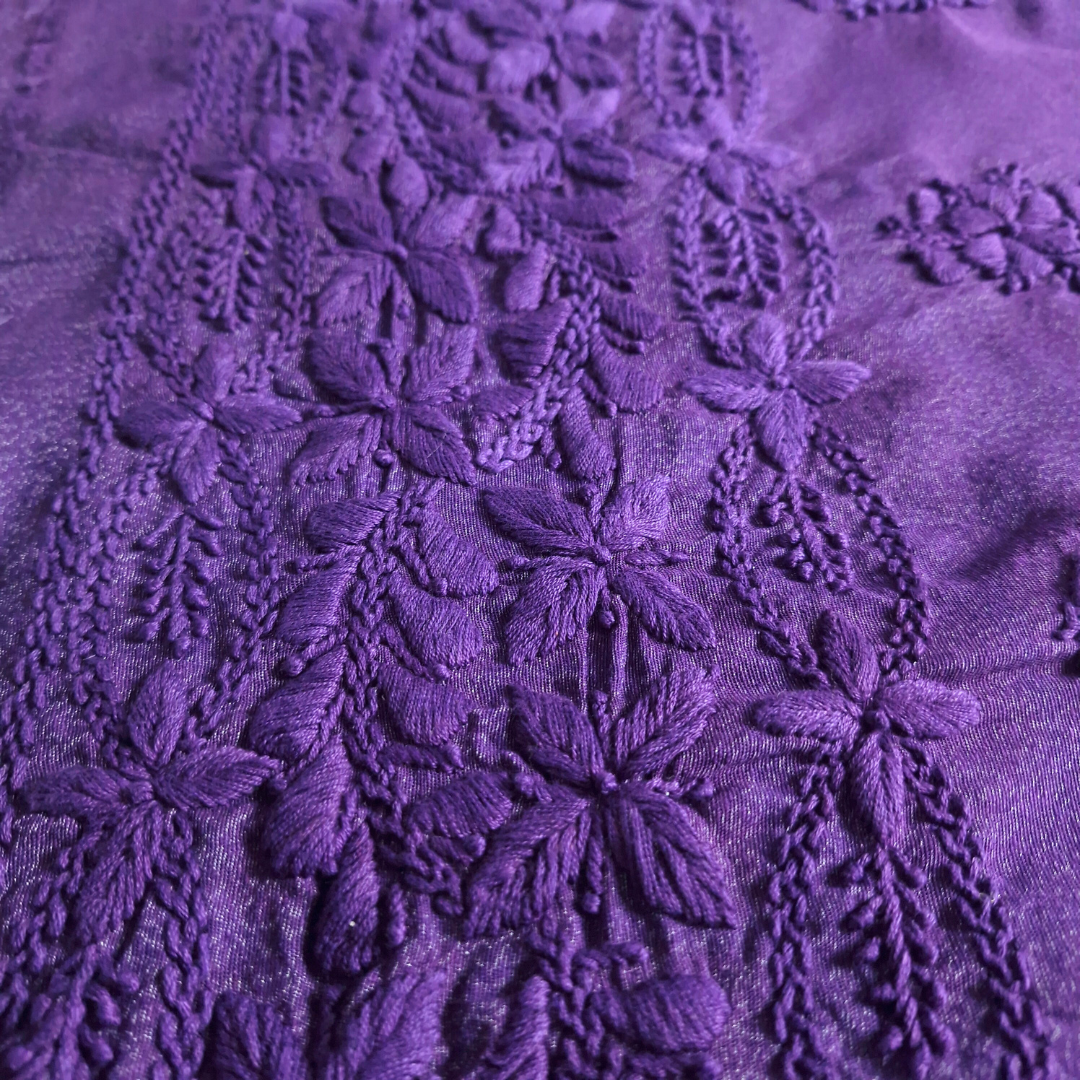 albaas | Lucknavi Chikankari on Karandi Lawn Shirt's Front and Sleeves with Dupatta Sprayed with Motifs - Unstitched 2PC Suit   | AKLCSD-36701-LILAC