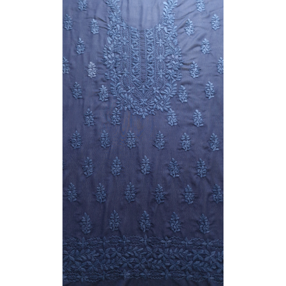 albaas | Lucknavi Chikankari on Karandi Lawn Shirt's Front and Sleeves with Dupatta Sprayed with Motifs - Unstitched 2PC Suit   | AKLCSD-36701-NAVY BLUE