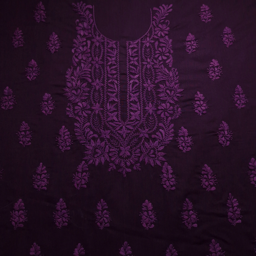 albaas | Lucknavi Chikankari on Karandi Lawn Shirt's Front and Sleeves with Dupatta Sprayed with Motifs - Unstitched 2PC Suit   | AKLCSD-36701-PLUM