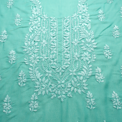 albaas | Lucknavi Chikankari on Karandi Lawn Shirt's Front and Sleeves with Dupatta Sprayed with Motifs - Unstitched 2PC Suit   | AKLCSD-36701-SEA GREEN