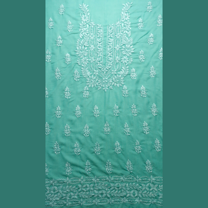 albaas | Lucknavi Chikankari on Karandi Lawn Shirt's Front and Sleeves with Dupatta Sprayed with Motifs - Unstitched 2PC Suit   | AKLCSD-36701-SEA GREEN
