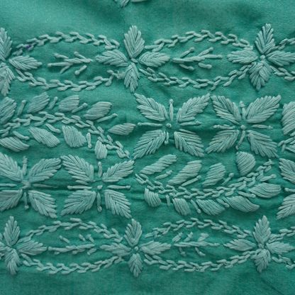 albaas | Lucknavi Chikankari on Karandi Lawn Shirt's Front and Sleeves with Dupatta Sprayed with Motifs - Unstitched 2PC Suit   | AKLCSD-36701-SEA GREEN