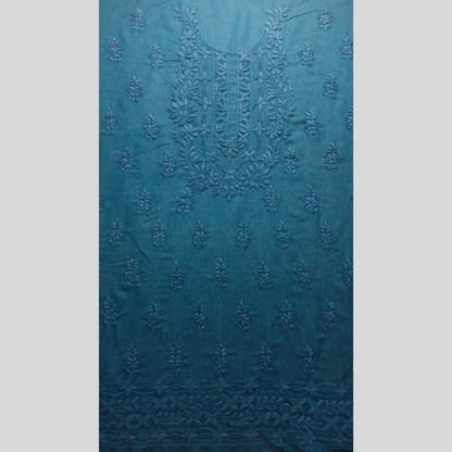 albaas | Lucknavi Chikankari on Karandi Lawn Shirt's Front and Sleeves with Dupatta Sprayed with Motifs - Unstitched 2PC Suit   | AKLCSD-36701-TEAL BLUE