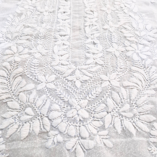 albaas | Lucknavi Chikankari on Karandi Lawn Shirt's Front and Sleeves with Dupatta Sprayed with Motifs - Unstitched 2PC Suit   | AKLCSD-36701-WHITE