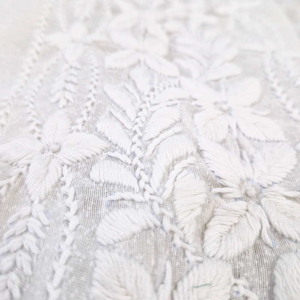 albaas | Lucknavi Chikankari on Karandi Lawn Shirt's Front and Sleeves with Dupatta Sprayed with Motifs - Unstitched 2PC Suit   | AKLCSD-36701-WHITE