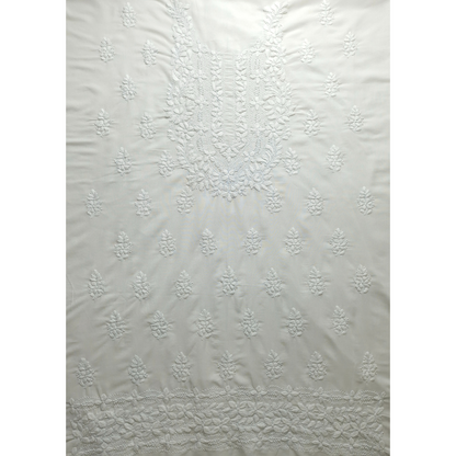 albaas | Lucknavi Chikankari on Karandi Lawn Shirt's Front and Sleeves with Dupatta Sprayed with Motifs - Unstitched 2PC Suit   | AKLCSD-36701-WHITE