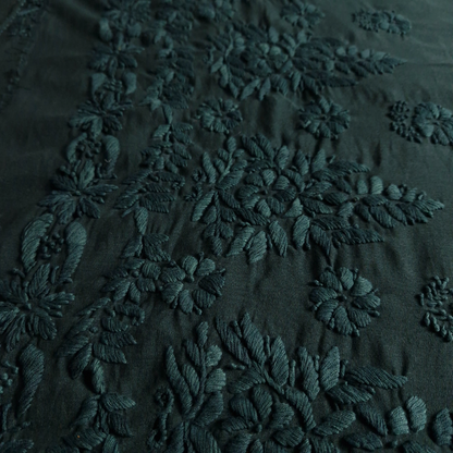 albaas | Lucknavi Chikankari on Karandi Lawn Shirt's Front and Sleeves with Dupatta Sprayed with Motifs - Unstitched 2PC Suit   | AKLCSD-36703-BLACKISH GREEN