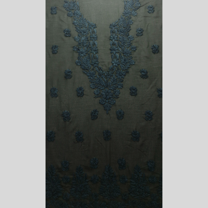 albaas | Lucknavi Chikankari on Karandi Lawn Shirt's Front and Sleeves with Dupatta Sprayed with Motifs - Unstitched 2PC Suit   | AKLCSD-36703-BOTTLE GREEN
