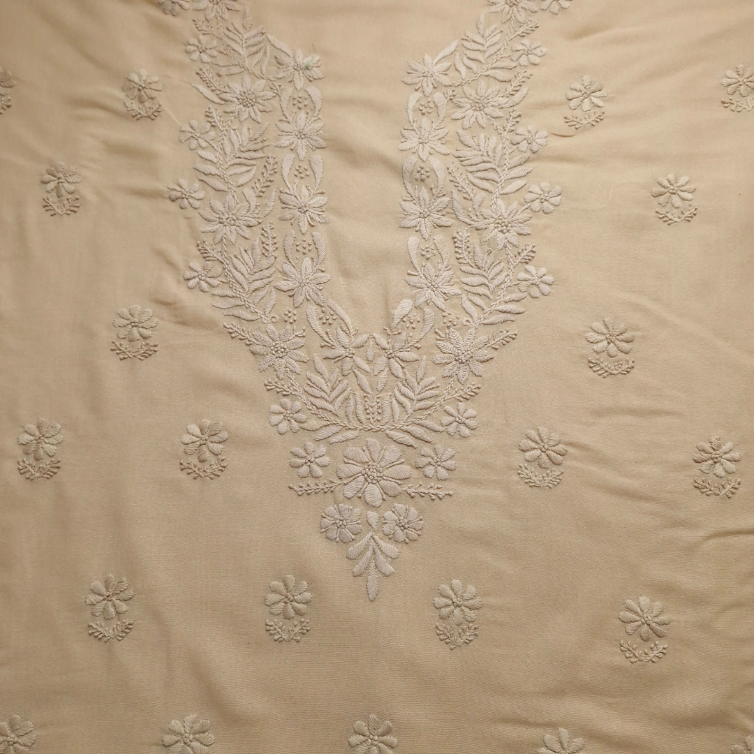 albaas | Lucknavi Chikankari on Karandi Lawn Shirt's Front and Sleeves with Dupatta Sprayed with Motifs - Unstitched 2PC Suit   | AKLCSD-36703-GENTLE BEIGE