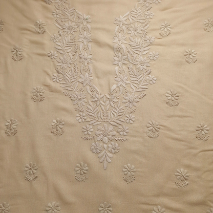 albaas | Lucknavi Chikankari on Karandi Lawn Shirt's Front and Sleeves with Dupatta Sprayed with Motifs - Unstitched 2PC Suit   | AKLCSD-36703-GENTLE BEIGE