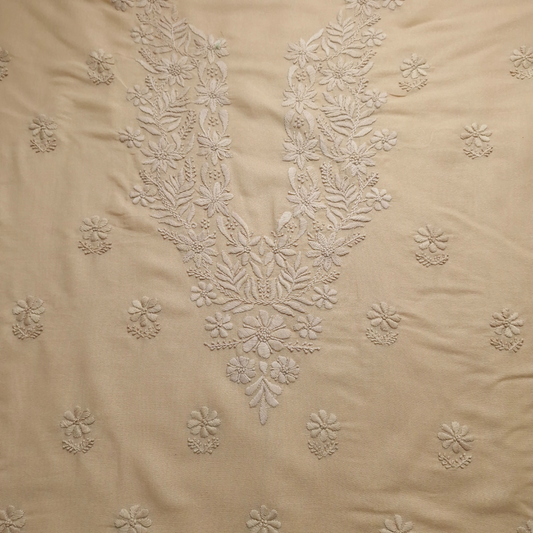 albaas | Lucknavi Chikankari on Karandi Lawn Shirt's Front and Sleeves with Dupatta Sprayed with Motifs - Unstitched 2PC Suit   | AKLCSD-36703-GENTLE BEIGE