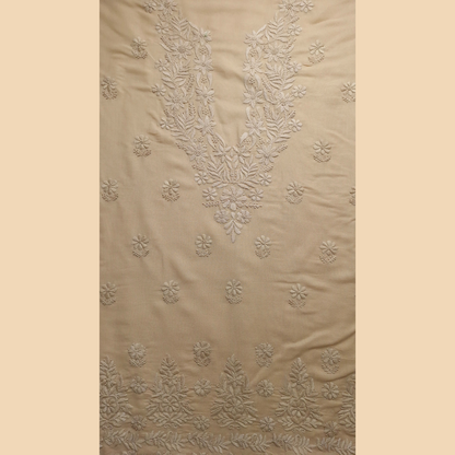 albaas | Lucknavi Chikankari on Karandi Lawn Shirt's Front and Sleeves with Dupatta Sprayed with Motifs - Unstitched 2PC Suit   | AKLCSD-36703-GENTLE BEIGE