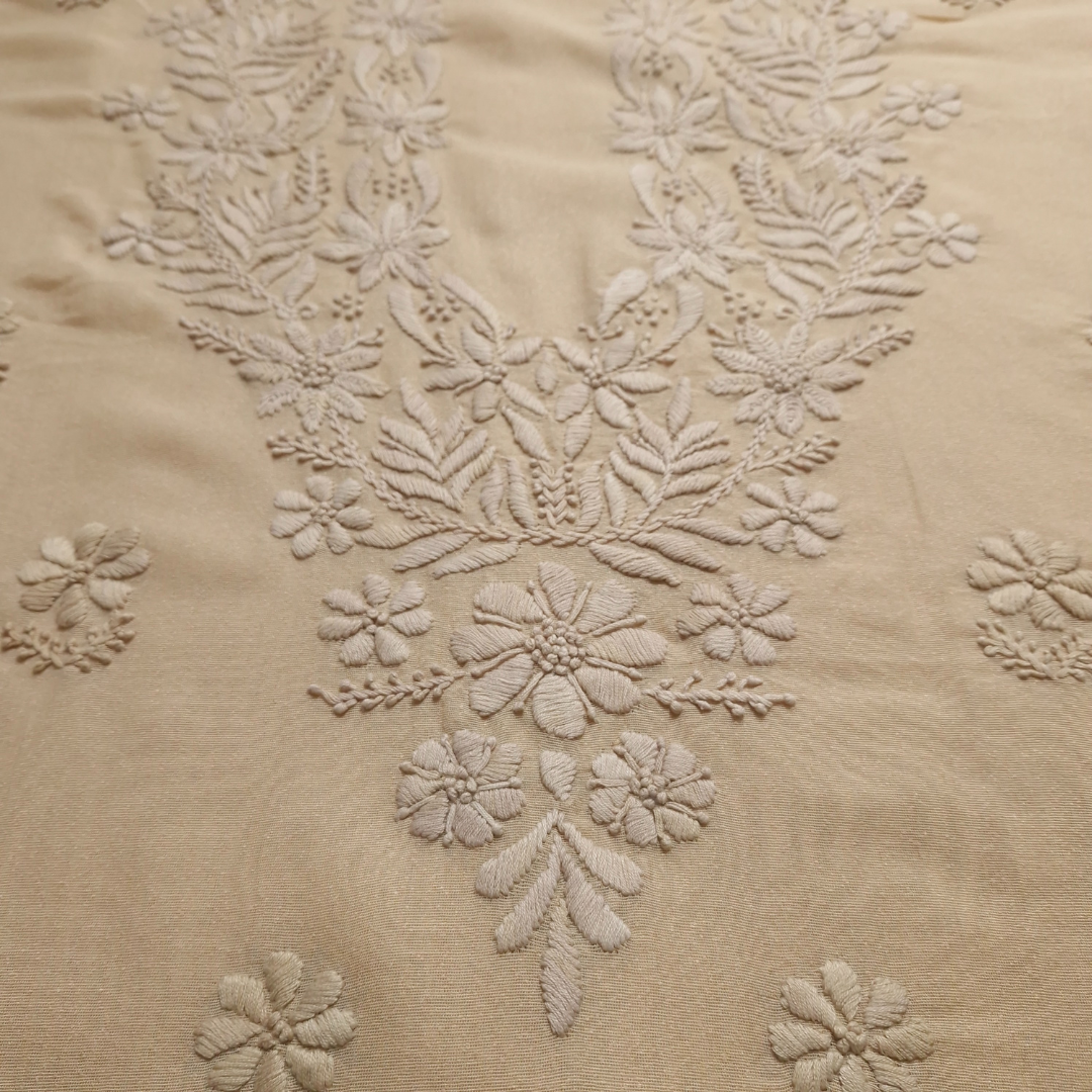 albaas | Lucknavi Chikankari on Karandi Lawn Shirt's Front and Sleeves with Dupatta Sprayed with Motifs - Unstitched 2PC Suit   | AKLCSD-36703-GENTLE BEIGE