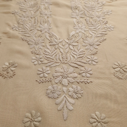 albaas | Lucknavi Chikankari on Karandi Lawn Shirt's Front and Sleeves with Dupatta Sprayed with Motifs - Unstitched 2PC Suit   | AKLCSD-36703-GENTLE BEIGE