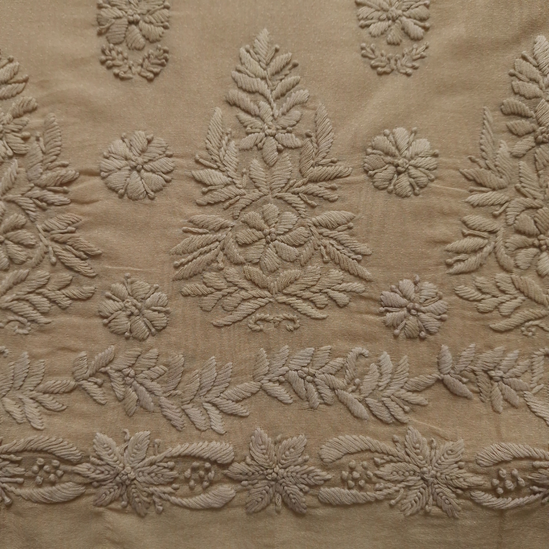 albaas | Lucknavi Chikankari on Karandi Lawn Shirt's Front and Sleeves with Dupatta Sprayed with Motifs - Unstitched 2PC Suit   | AKLCSD-36703-GENTLE BEIGE