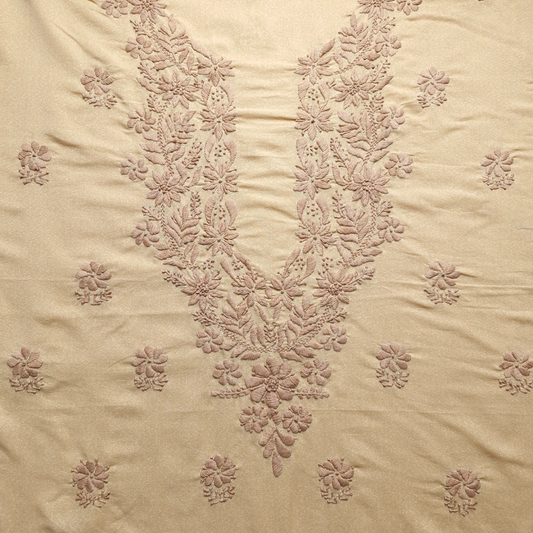 albaas | Lucknavi Chikankari on Karandi Lawn Shirt's Front and Sleeves with Dupatta Sprayed with Motifs - Unstitched 2PC Suit   | AKLCSD-36703-KHAKI1