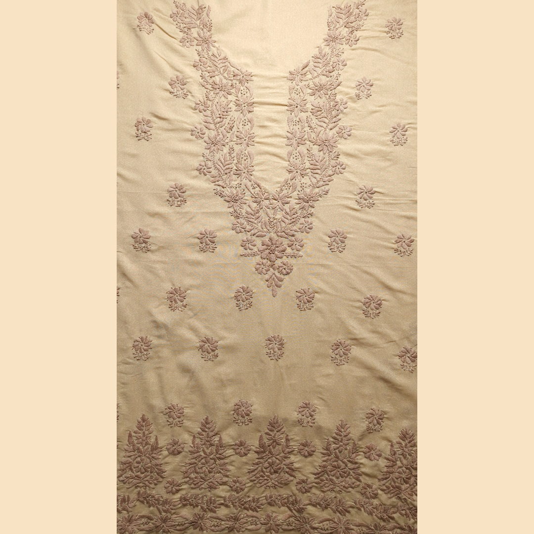 albaas | Lucknavi Chikankari on Karandi Lawn Shirt's Front and Sleeves with Dupatta Sprayed with Motifs - Unstitched 2PC Suit   | AKLCSD-36703-KHAKI1