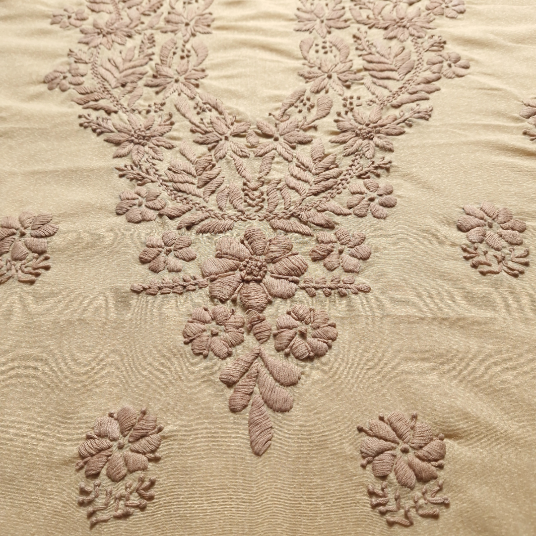 albaas | Lucknavi Chikankari on Karandi Lawn Shirt's Front and Sleeves with Dupatta Sprayed with Motifs - Unstitched 2PC Suit   | AKLCSD-36703-KHAKI1