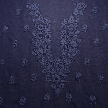 albaas | Lucknavi Chikankari on Karandi Lawn Shirt's Front and Sleeves with Dupatta Sprayed with Motifs - Unstitched 2PC Suit   | AKLCSD-36703-NAVY BLUE