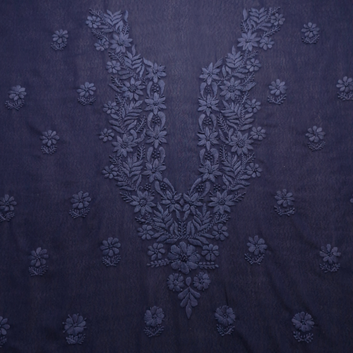 albaas | Lucknavi Chikankari on Karandi Lawn Shirt's Front and Sleeves with Dupatta Sprayed with Motifs - Unstitched 2PC Suit   | AKLCSD-36703-NAVY BLUE