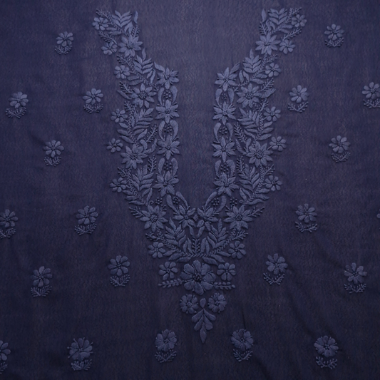 albaas | Lucknavi Chikankari on Karandi Lawn Shirt's Front and Sleeves with Dupatta Sprayed with Motifs - Unstitched 2PC Suit   | AKLCSD-36703-NAVY BLUE