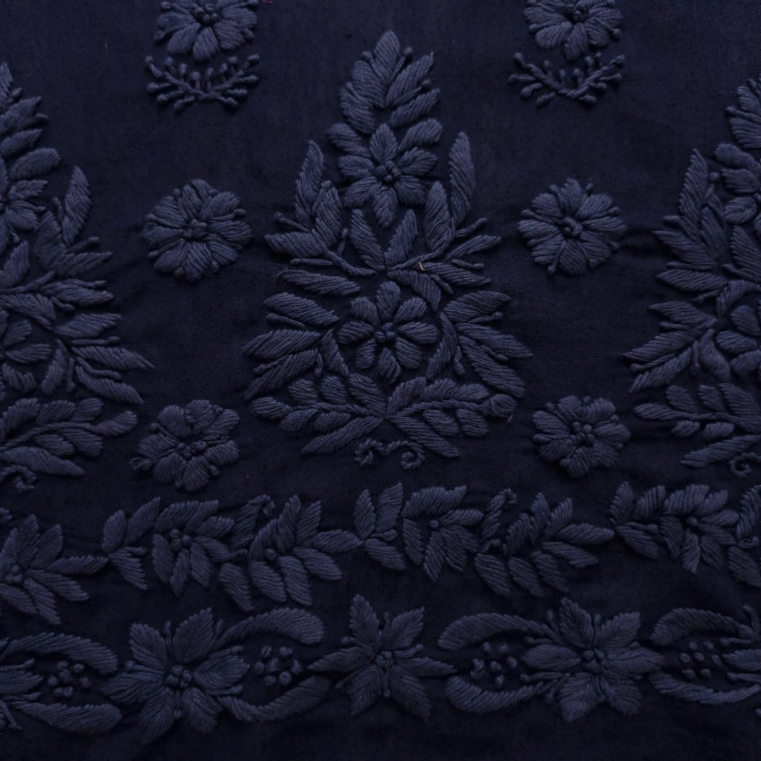 albaas | Lucknavi Chikankari on Karandi Lawn Shirt's Front and Sleeves with Dupatta Sprayed with Motifs - Unstitched 2PC Suit   | AKLCSD-36703-NAVY BLUE