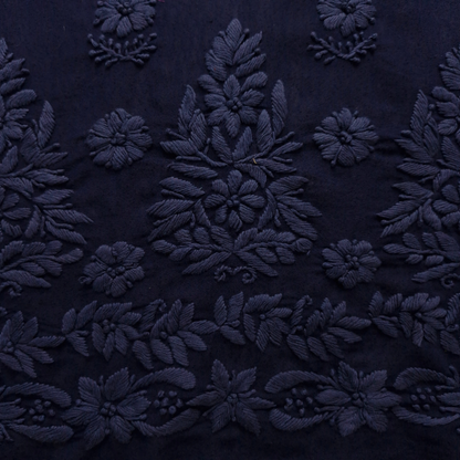 albaas | Lucknavi Chikankari on Karandi Lawn Shirt's Front and Sleeves with Dupatta Sprayed with Motifs - Unstitched 2PC Suit   | AKLCSD-36703-NAVY BLUE