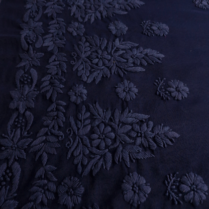 albaas | Lucknavi Chikankari on Karandi Lawn Shirt's Front and Sleeves with Dupatta Sprayed with Motifs - Unstitched 2PC Suit   | AKLCSD-36703-NAVY BLUE