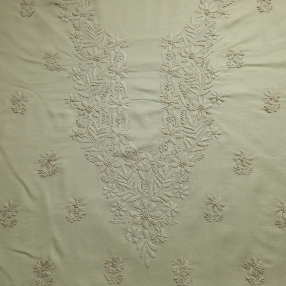 albaas | Lucknavi Chikankari on Karandi Lawn Shirt's Front and Sleeves with Dupatta Sprayed with Motifs - Unstitched 2PC Suit   | AKLCSD-36703-TEA GREEN
