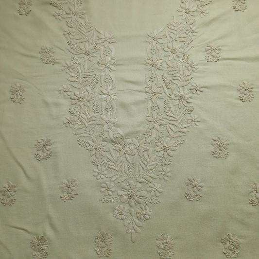 albaas | Lucknavi Chikankari on Karandi Lawn Shirt's Front and Sleeves with Dupatta Sprayed with Motifs - Unstitched 2PC Suit   | AKLCSD-36703-TEA GREEN
