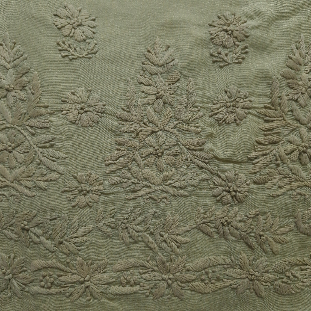 albaas | Lucknavi Chikankari on Karandi Lawn Shirt's Front and Sleeves with Dupatta Sprayed with Motifs - Unstitched 2PC Suit   | AKLCSD-36703-TEA GREEN