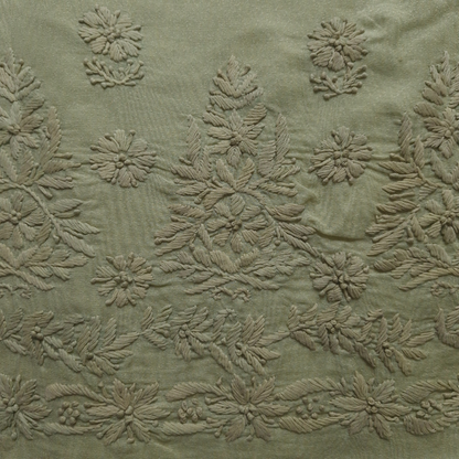 albaas | Lucknavi Chikankari on Karandi Lawn Shirt's Front and Sleeves with Dupatta Sprayed with Motifs - Unstitched 2PC Suit   | AKLCSD-36703-TEA GREEN