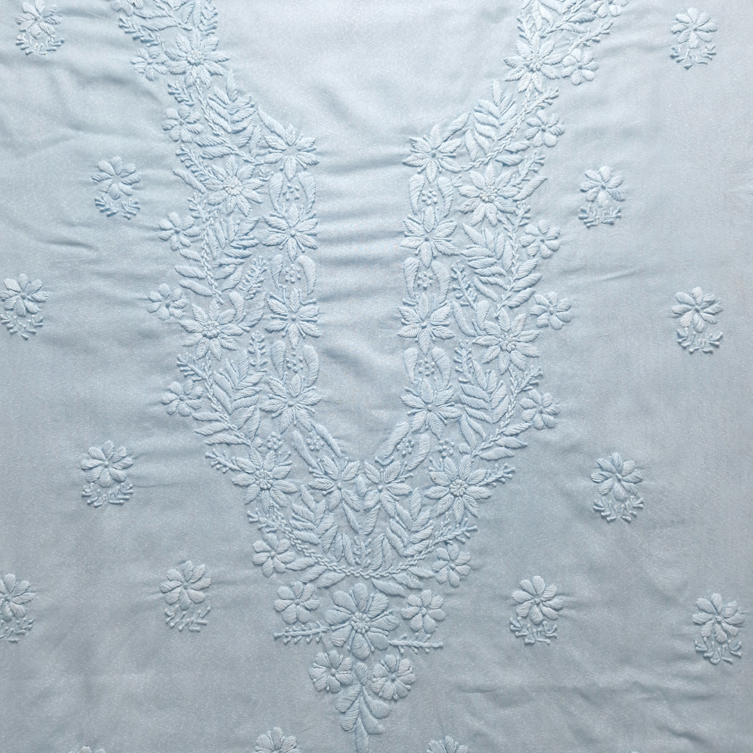 albaas | Lucknavi Chikankari on Karandi Lawn Shirt's Front and Sleeves with Dupatta Sprayed with Motifs - Unstitched 2PC Suit   | AKLCSD-36703-WATER