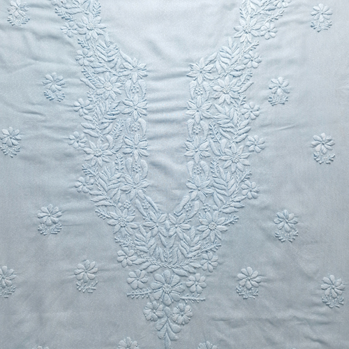 albaas | Lucknavi Chikankari on Karandi Lawn Shirt's Front and Sleeves with Dupatta Sprayed with Motifs - Unstitched 2PC Suit   | AKLCSD-36703-WATER