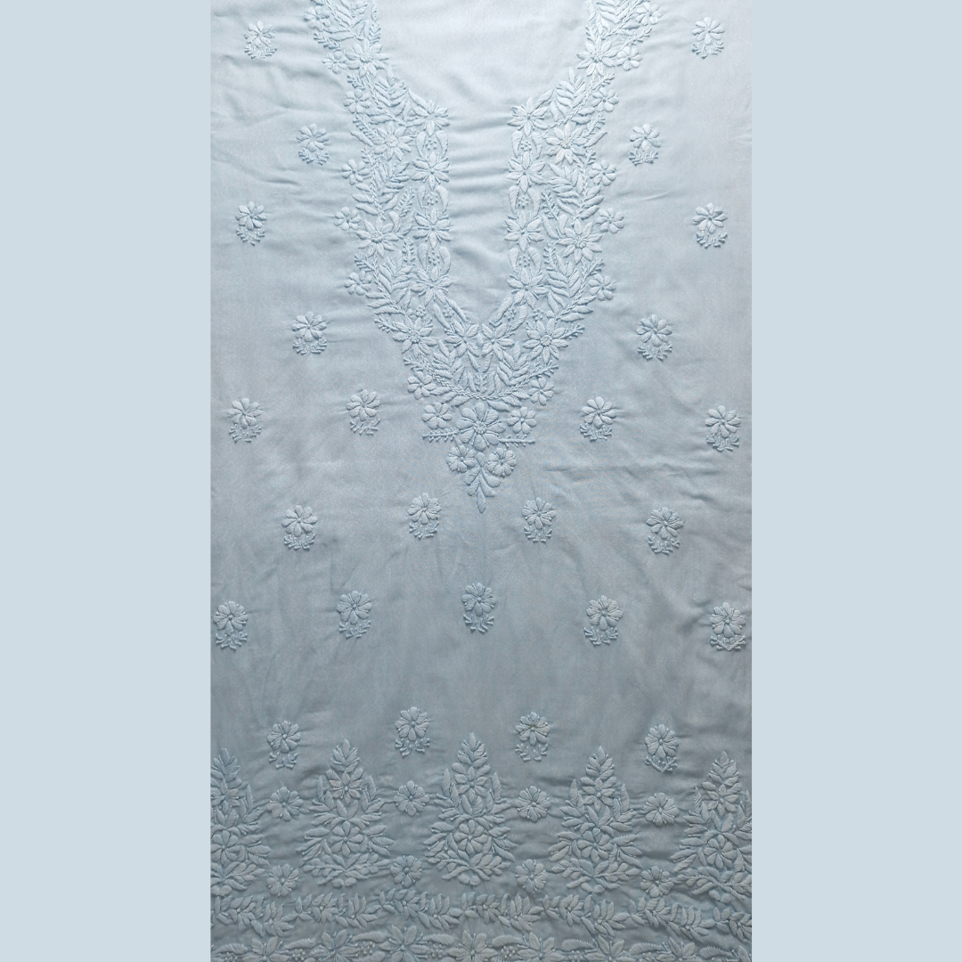 albaas | Lucknavi Chikankari on Karandi Lawn Shirt's Front and Sleeves with Dupatta Sprayed with Motifs - Unstitched 2PC Suit   | AKLCSD-36703-WATER