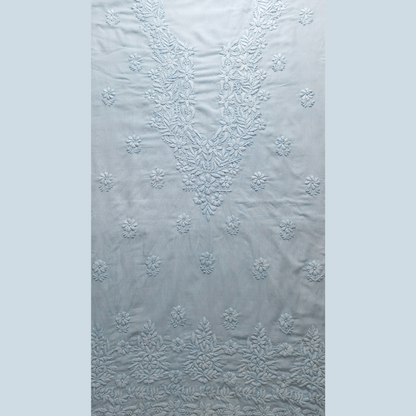 albaas | Lucknavi Chikankari on Karandi Lawn Shirt's Front and Sleeves with Dupatta Sprayed with Motifs - Unstitched 2PC Suit   | AKLCSD-36703-WATER