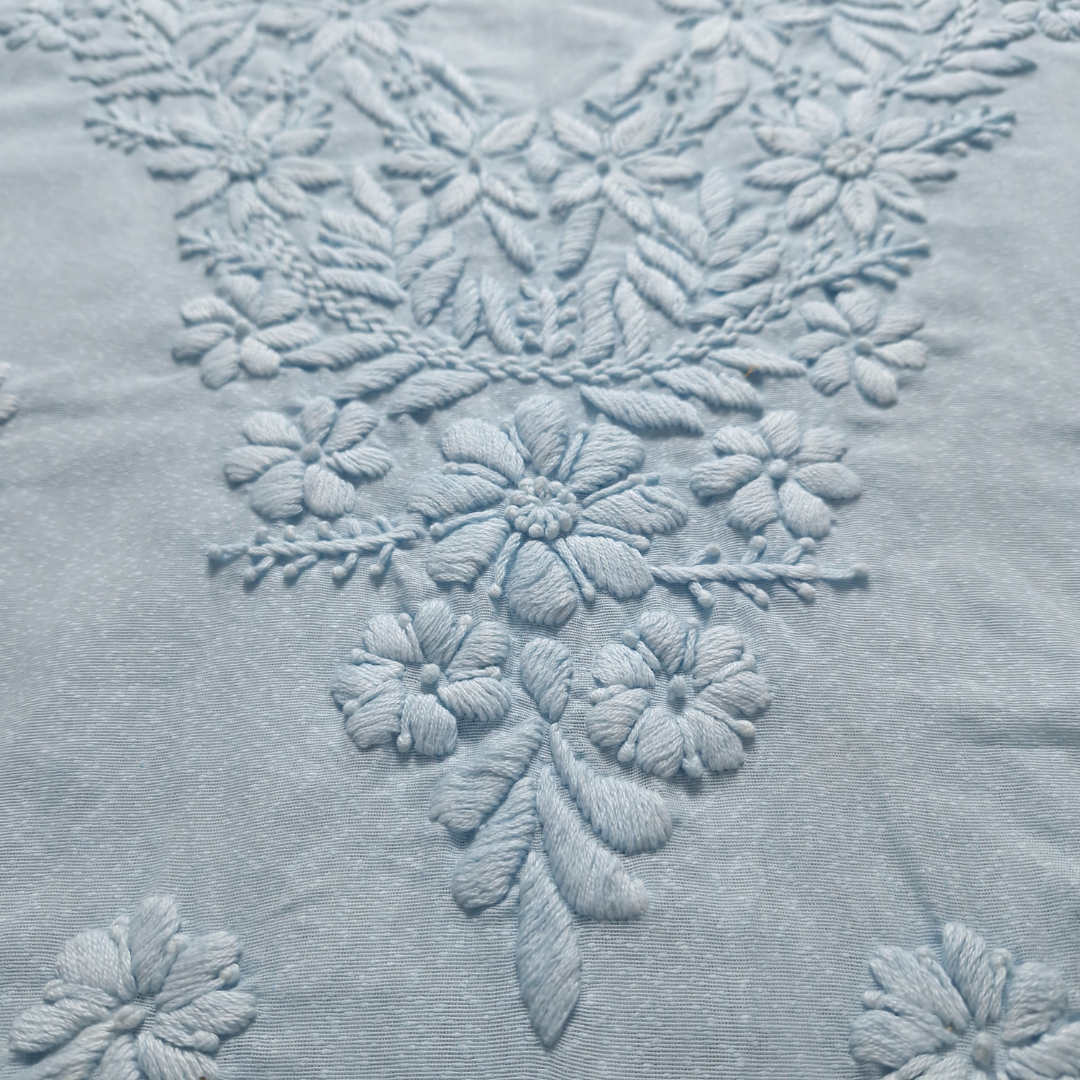 albaas | Lucknavi Chikankari on Karandi Lawn Shirt's Front and Sleeves with Dupatta Sprayed with Motifs - Unstitched 2PC Suit   | AKLCSD-36703-WATER