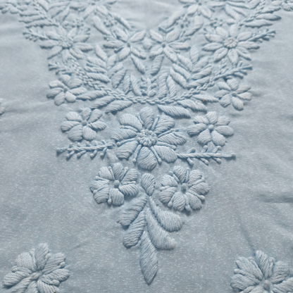 albaas | Lucknavi Chikankari on Karandi Lawn Shirt's Front and Sleeves with Dupatta Sprayed with Motifs - Unstitched 2PC Suit   | AKLCSD-36703-WATER