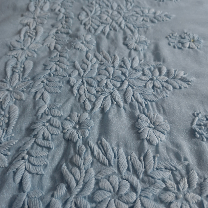 albaas | Lucknavi Chikankari on Karandi Lawn Shirt's Front and Sleeves with Dupatta Sprayed with Motifs - Unstitched 2PC Suit   | AKLCSD-36703-WATER