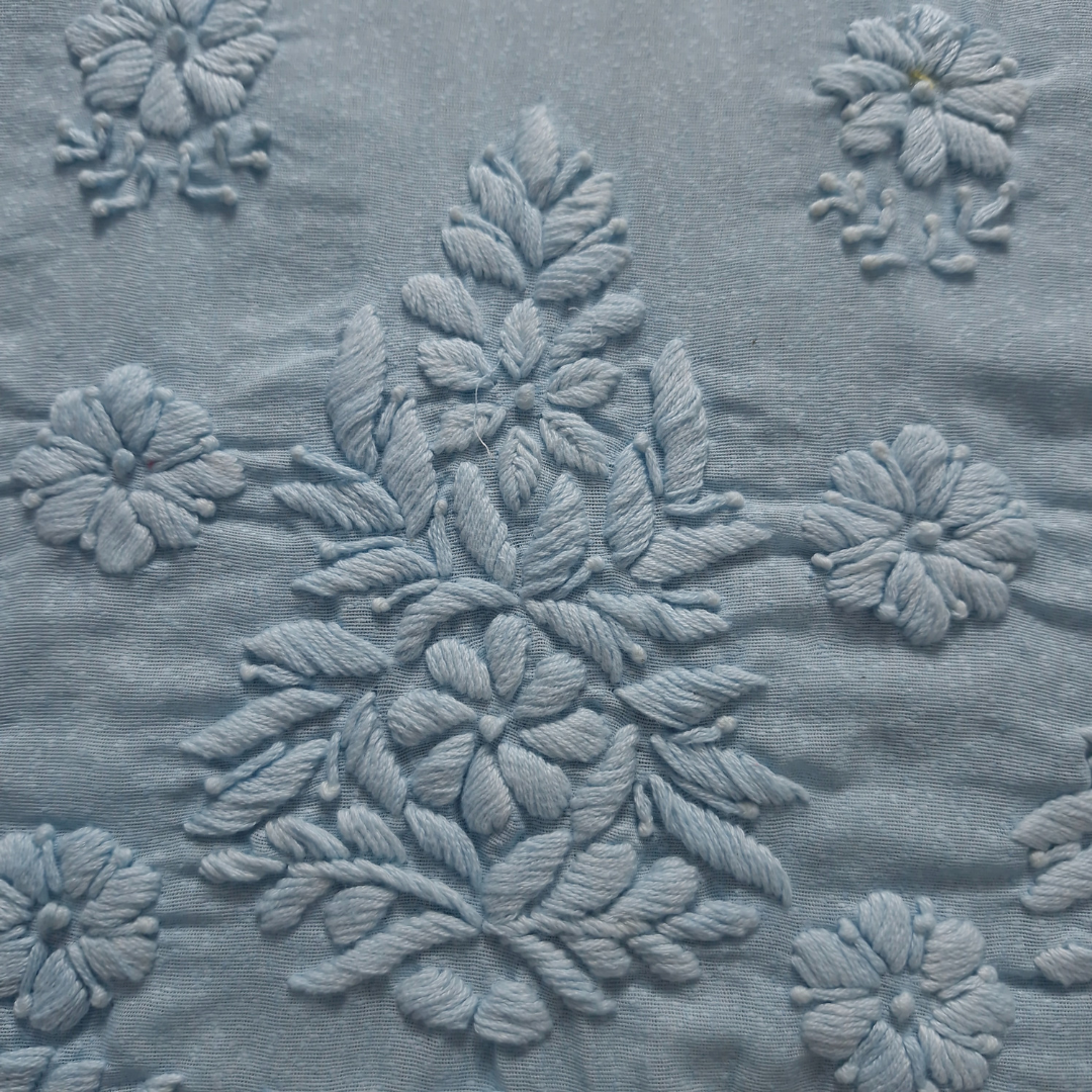 albaas | Lucknavi Chikankari on Karandi Lawn Shirt's Front and Sleeves with Dupatta Sprayed with Motifs - Unstitched 2PC Suit   | AKLCSD-36703-WATER