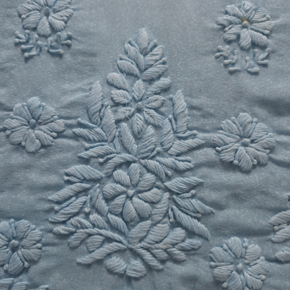 albaas | Lucknavi Chikankari on Karandi Lawn Shirt's Front and Sleeves with Dupatta Sprayed with Motifs - Unstitched 2PC Suit   | AKLCSD-36703-WATER